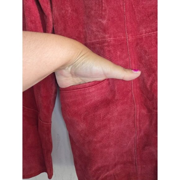 NWT Newport News Women Red 100% Leather Suede 2 Button Blazer Jacket size 14 - Picture 7 of 8